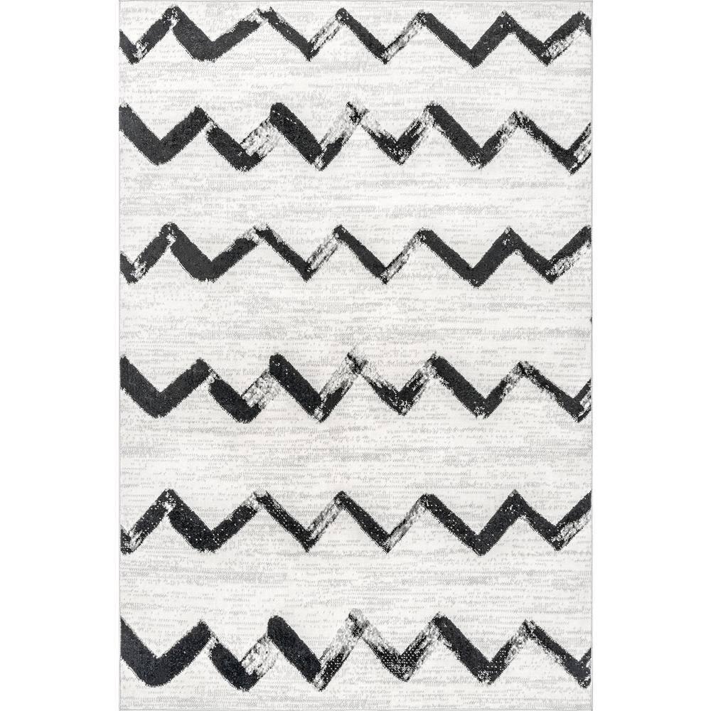 Nuloom Addison Chevron 4x6 Indoor Area Rug for Living Room Bedroom Dining Room Kitchen, Grey/Ivory
