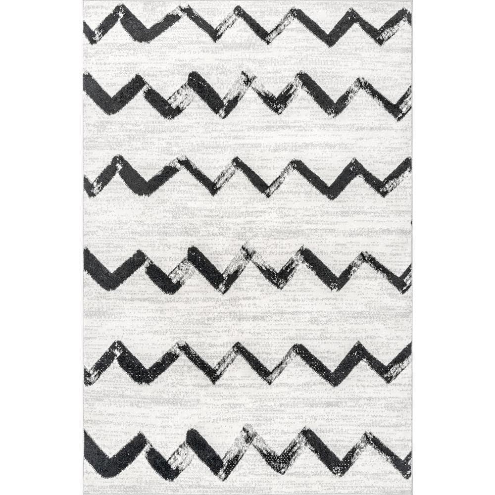 Nuloom Addison Chevron 9x12 Indoor Area Rug for Living Room Bedroom Dining Room Kitchen, Grey/Ivory