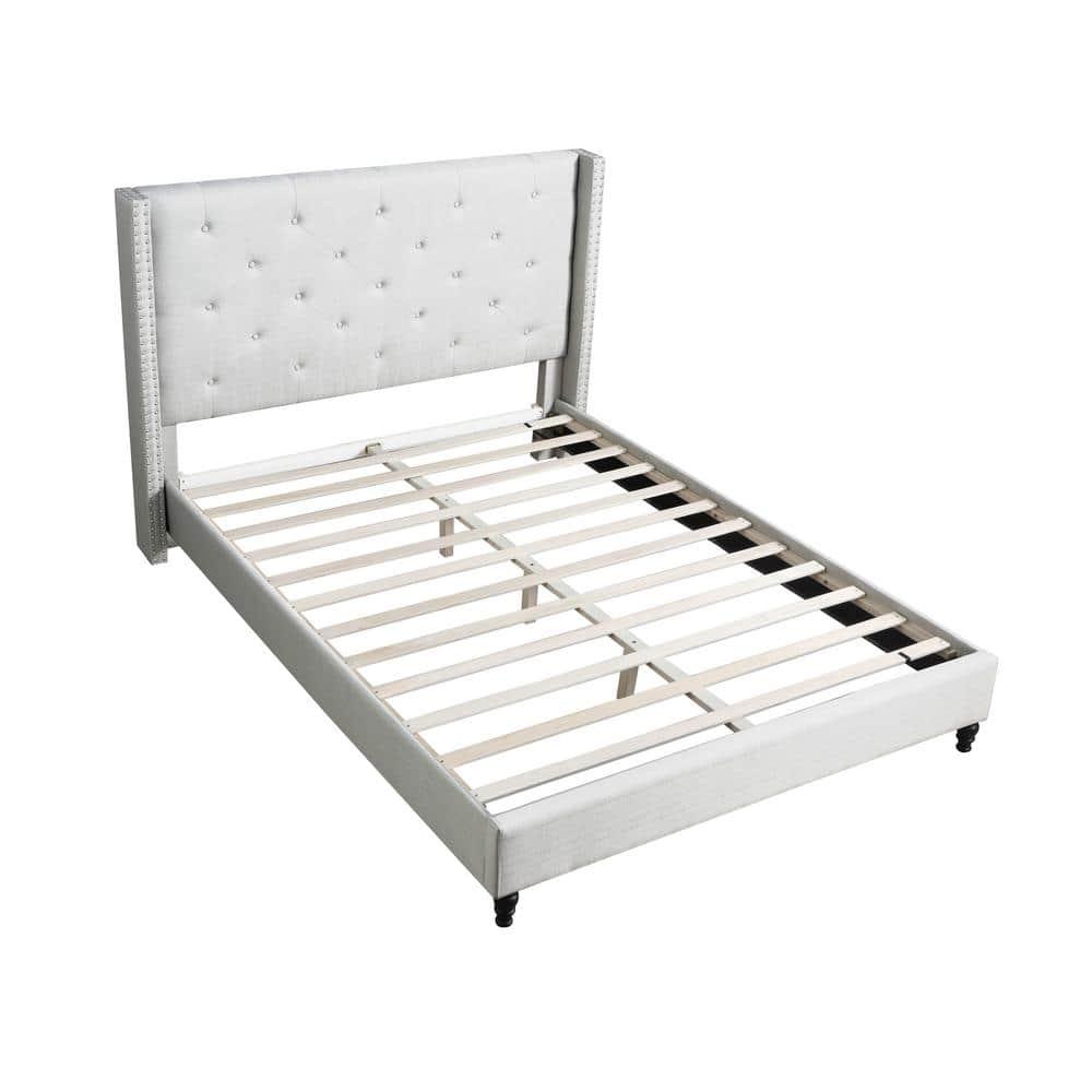 Best Master Valentina Fabric Upholstered Wingback E.King Platform Bed in Beige
