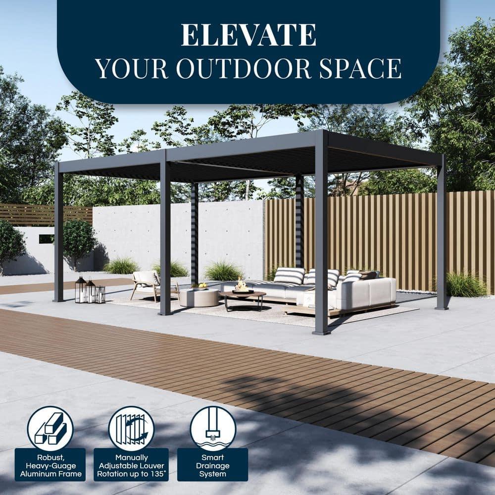 Paragon-Outdoor Grand Tuscan Aluminum Louvered Slate Gray Pergola