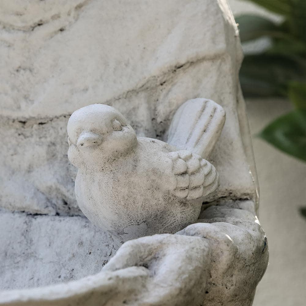 45 in. Tall Outdoor Saint Francis Birdbath Statue Yard Art Decoration, Light Gray