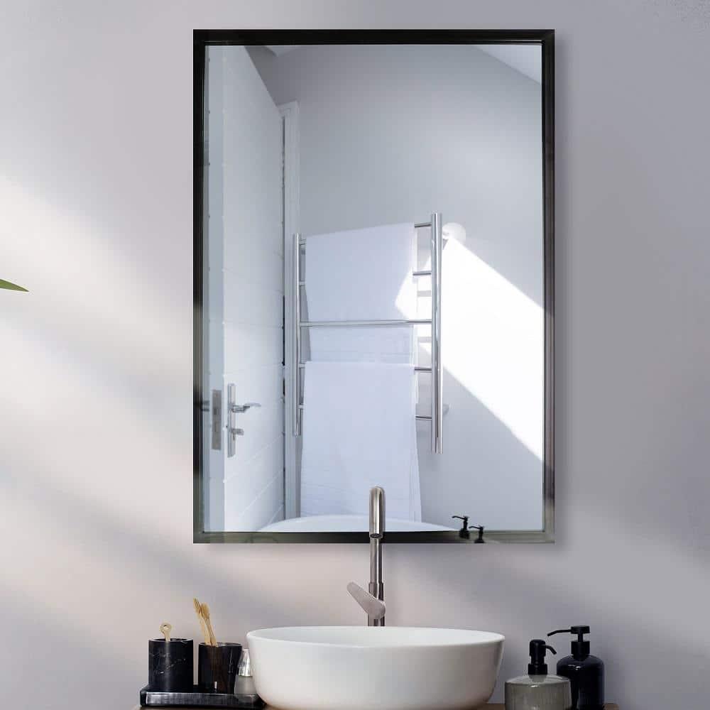 Mirrorize Large Wall Mounted Mirror, Full Body Rectangle Metal Frame Black Mirror, Bathroom Vanity Mirror for Wall, 35"X24"
