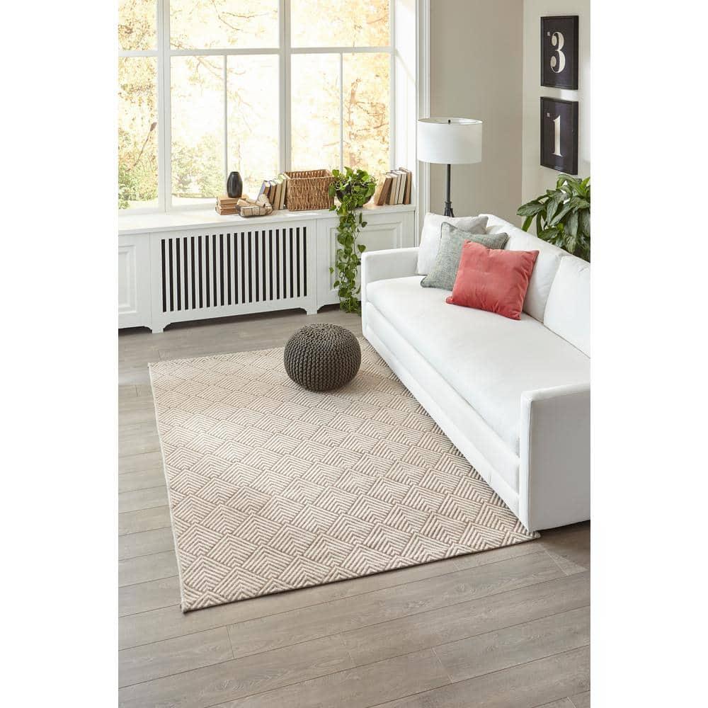 Beige Geometric Flat-Woven Synthetic 9'x13' Area Rug