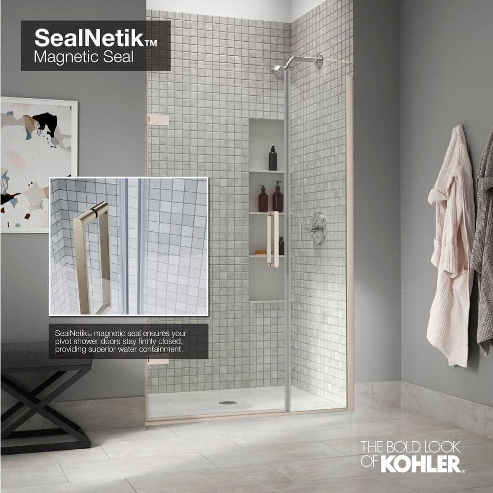 Composed 27-5/8-In28-3/8-In W X 71-1/2-In H Frameless Pivot Shower Door With 3/8-In Crystal Clear Glass And Back-To-Back Vertical Door Pulls