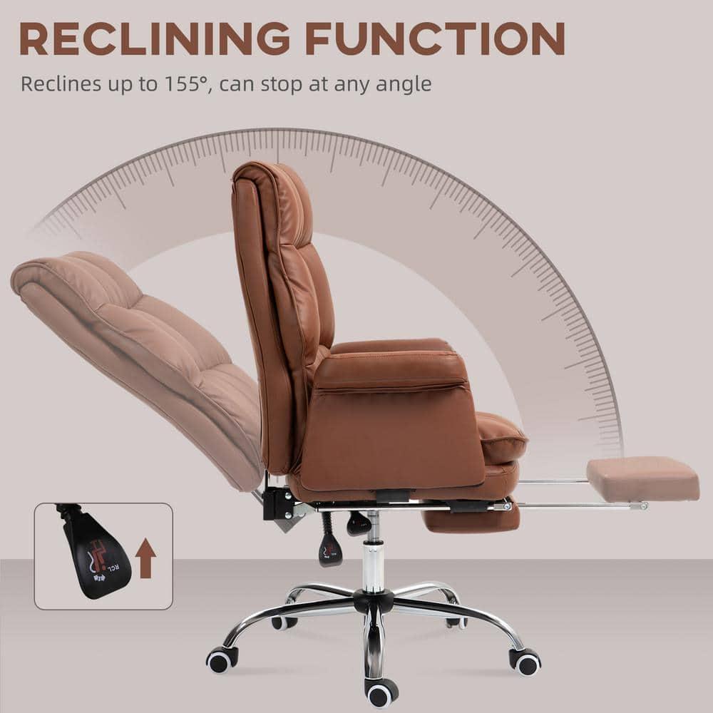 HOMCOM Executive Office Chair with Footrest, Ergonomic Office Chair, Reclining PU Leather Computer Chair, Brown