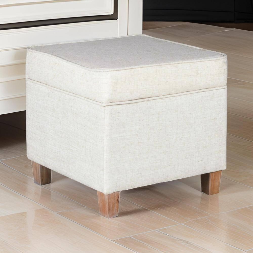 Benzara Geometric Patterned Square Wooden Ottoman with Lift Off Lid Storage, Orange and Cream-Color:White And Brown