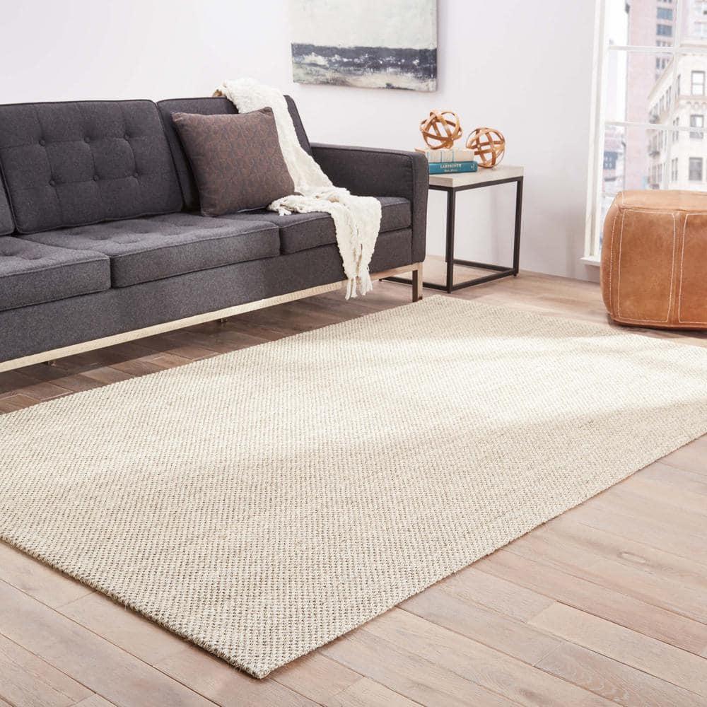 Ivory Flat Woven Wool Rectangular 9' x 12' Area Rug