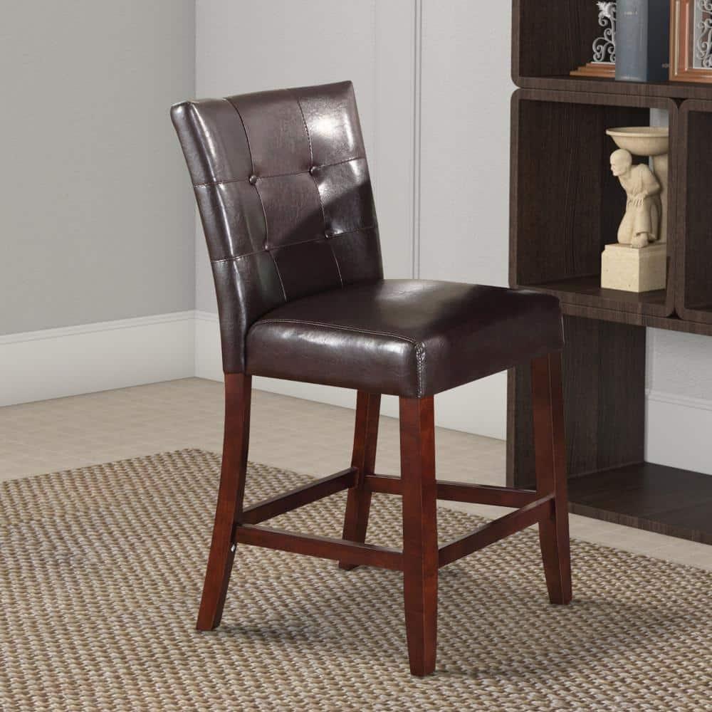 Benjara 40" Contemporary Leather Counter Height Chair in Brown (Set of 2)