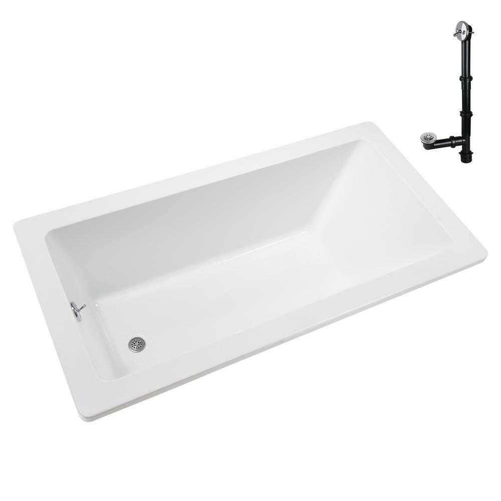 60" x 32" Acrylic Soaking Drop-In Bathtub, Drain Included