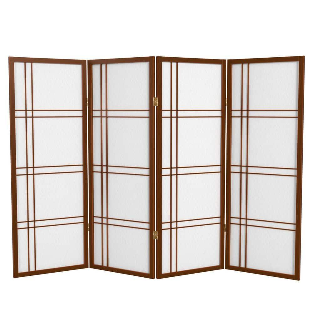 4 ft. Short Double Cross Shoji Screen - Walnut - 4 Panels