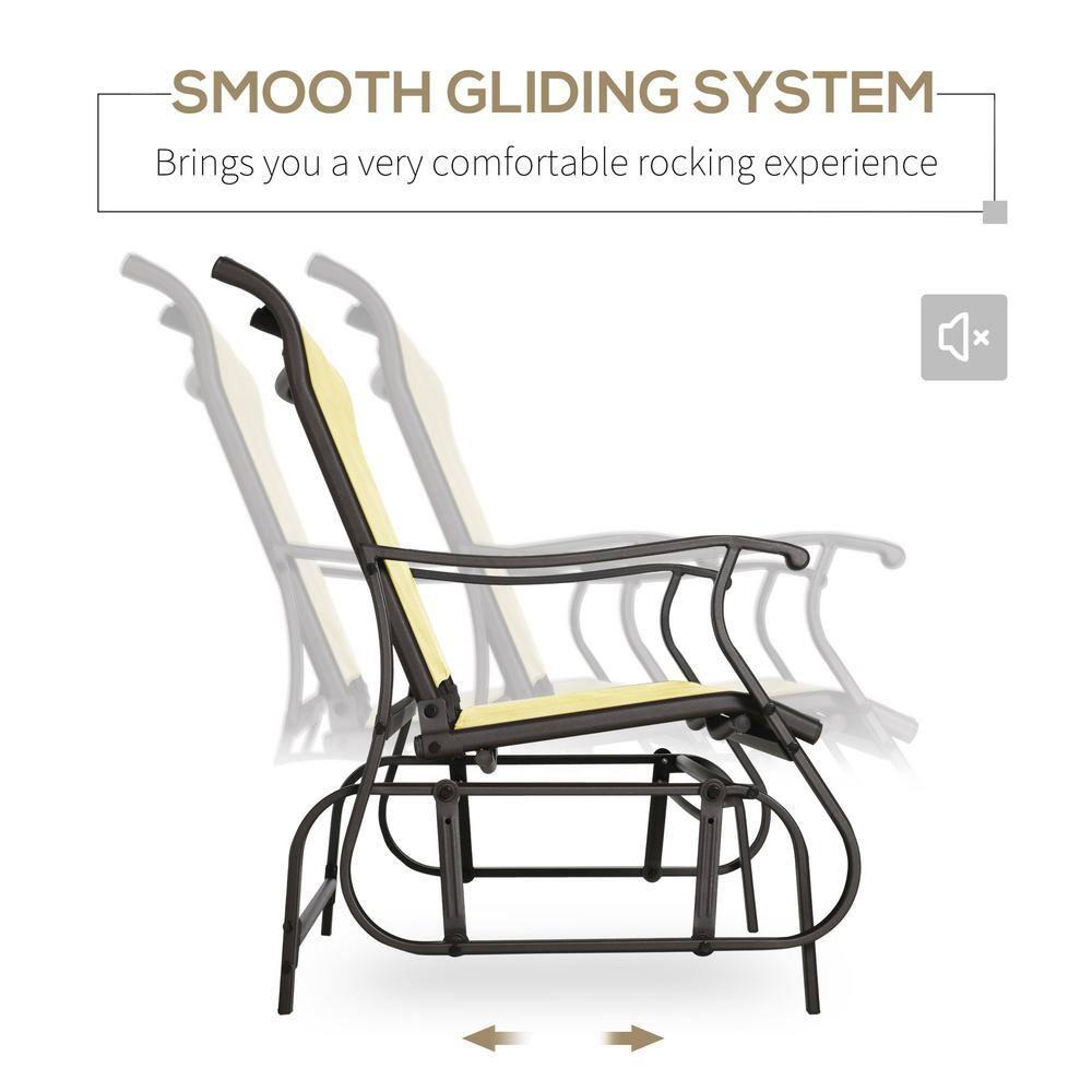 Outsunny 47" Outdoor Double Glider Bench for 2 Person, Patio Glider Armchair Swing Chair for Backyard with Mesh Seat and Backrest, Steel Frame, Beige