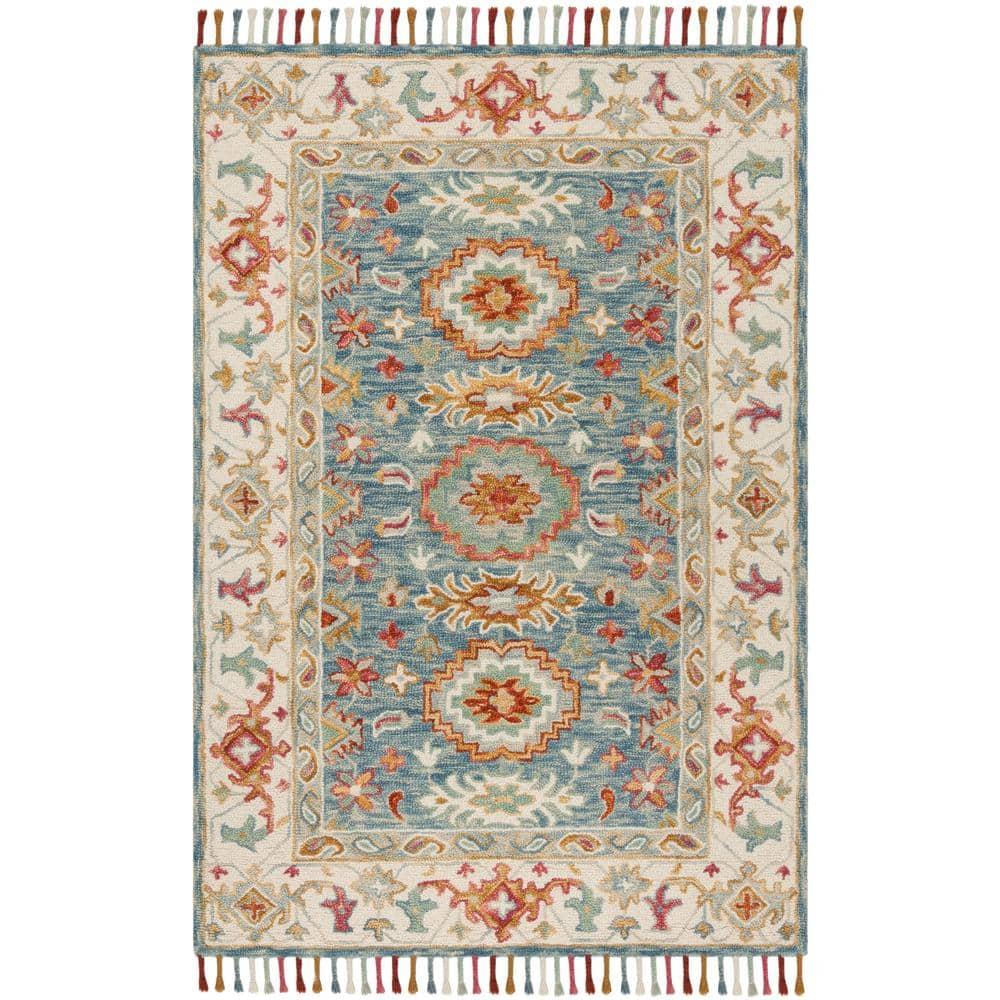 Aspen APN117 Hand Tufted Indoor Area Rug - Blue/Ivory - 4'x6' - Safavieh