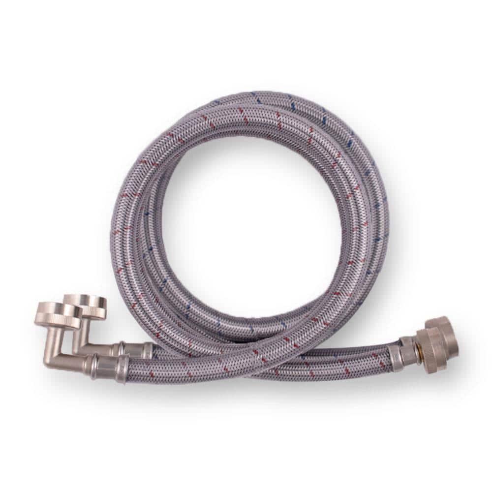 2 Pack Universal Washing Machine Hoses with 90 Degree Elbow Connection, Stainless Steel Rust and Burst Protection (4 Feet)