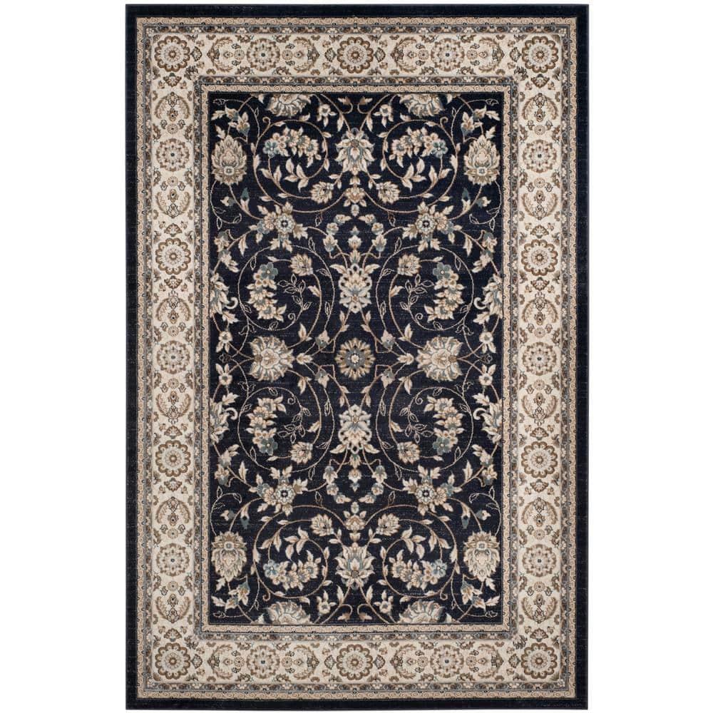 Safavieh Lyndhurst Tabaz 9 x 12 (ft) Loomed Polypropylene Anthracite/Cream Rectangular Indoor Floral/Botanical Oriental Area rug