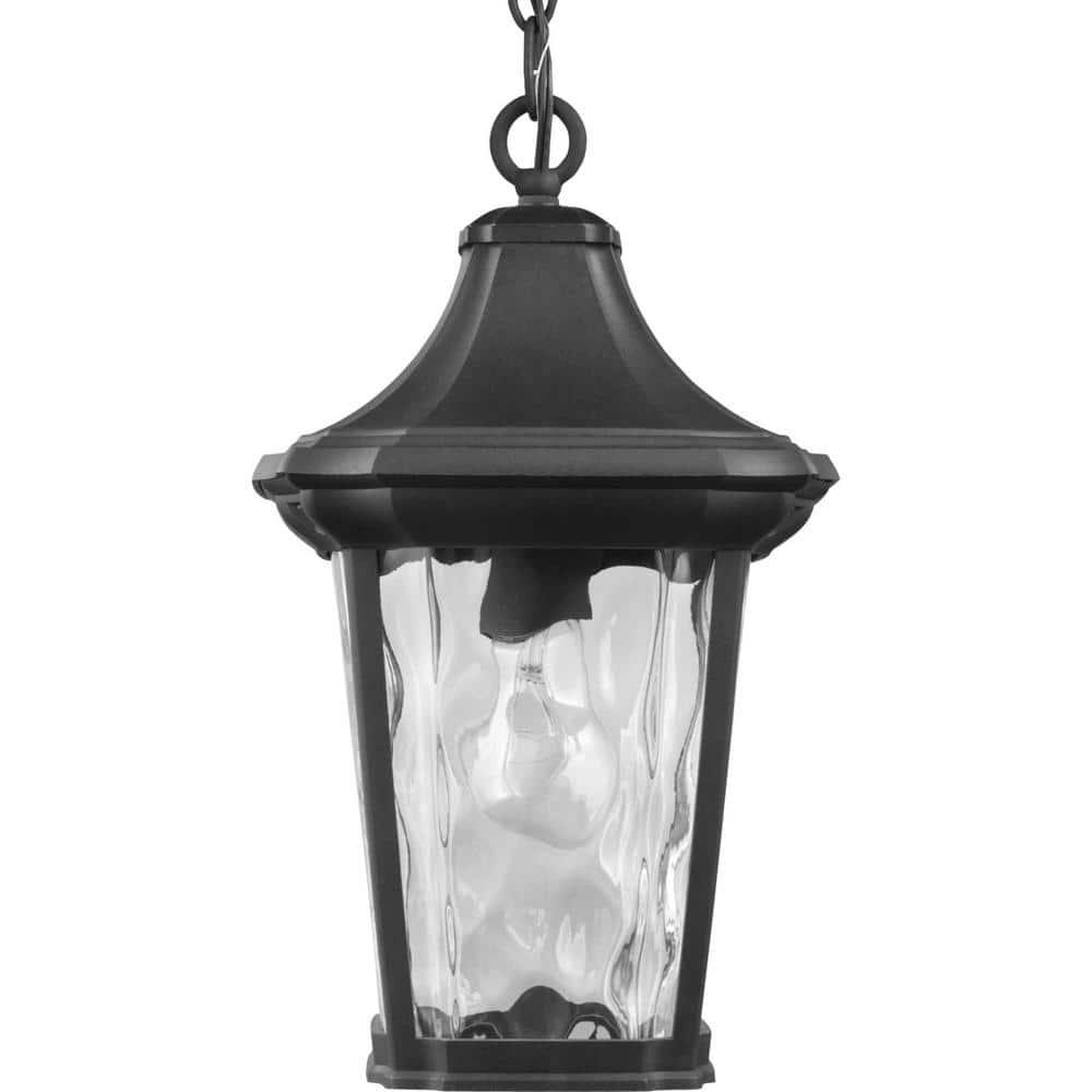Black Glass Hanging Lantern with Water Glass Shade