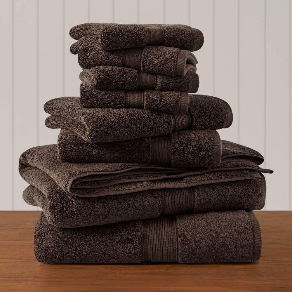 8pc Cotton Bath Towel Set Brown: Madison Park, Heavyweight Terry, OEKO-TEX Certified