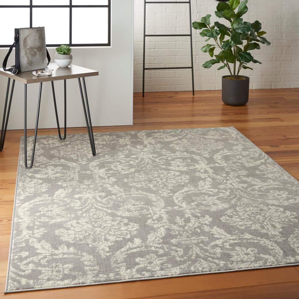 Nourison Jubilant 6' x 9' Grey Area Rug Farmhouse Vintage Damask by Nourison