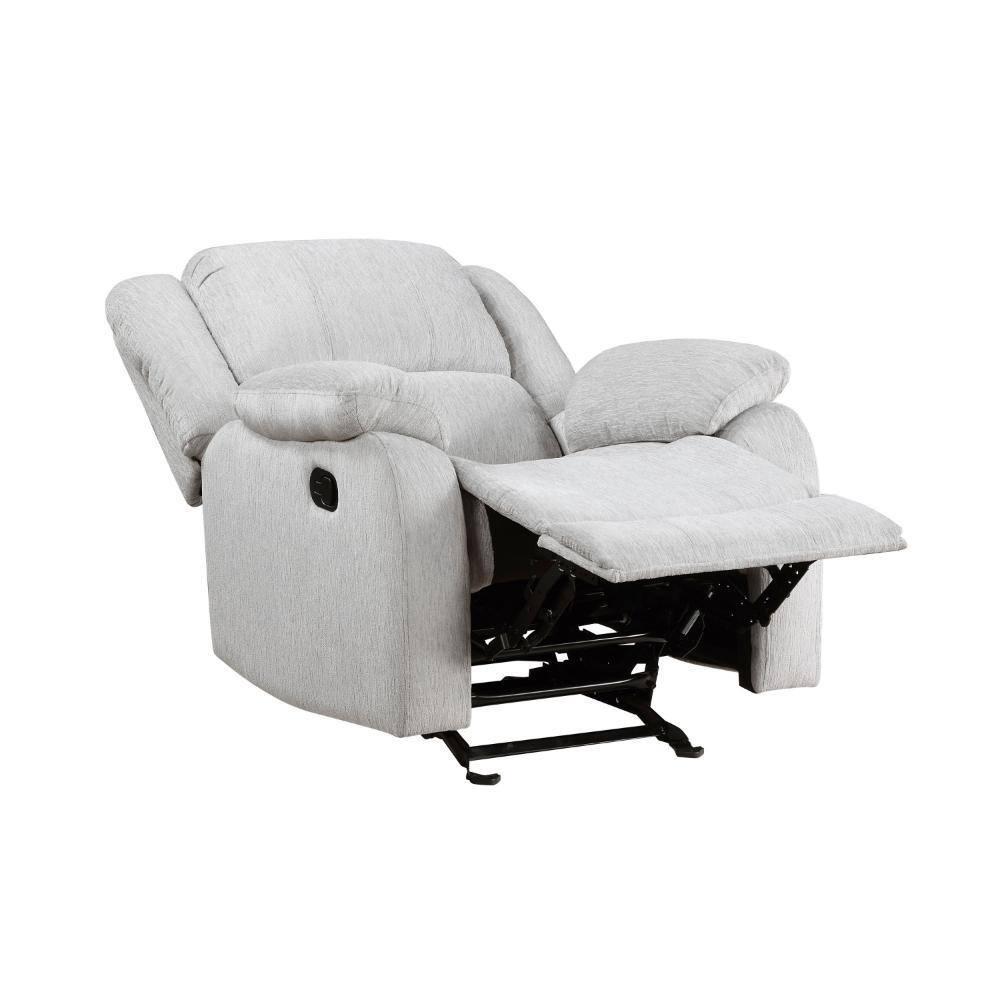 Benjara BM314756 38 in. Chris Manual Glider Recliner Chair, Solid Wood - Light Gray Chenille