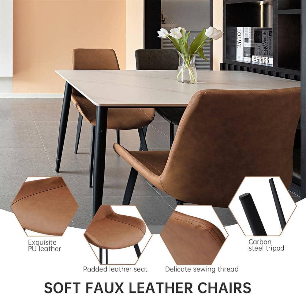 Chairs Set of 4, Modern Kitchen Dining Room Chairs, Upholstered Dining Accent Side Chairs in Faux Leather Cushion Seat and Sturdy Metal Legs (Set of 4 Brown Chairs)