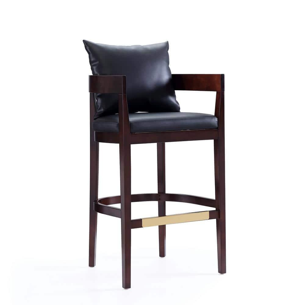 Ritz Upholstered Beech Wood Barstool Black - Manhattan Comfort: Gold Footrest, No Assembly Required, 30.5" Height
