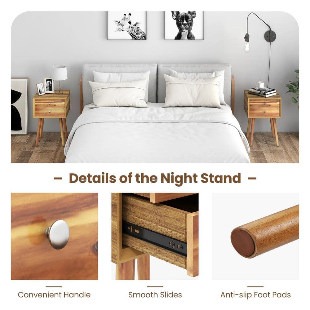 Tangkula Wooden Nightstand with 2 Storage Drawers Accent End Side Table for Bedroom&Living room Natural