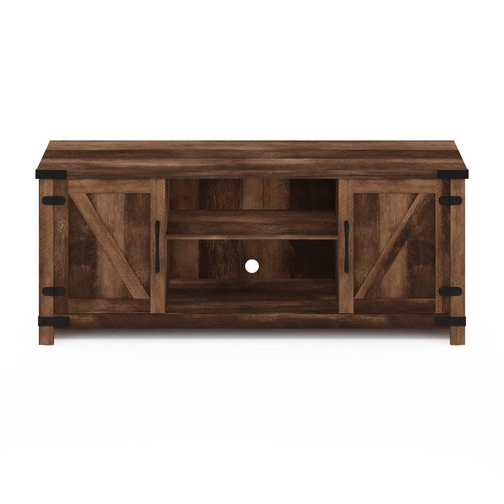 Furinno Jensen Farmhouse TV Cabinet with Barn Door for TV up to 70 Inch, Rustic Brown