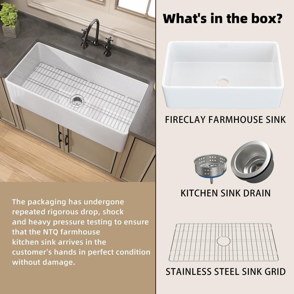 Pure 33 in. Workstation White Kitchen Sink Apron Front Fireclay Farmhouse Sink Single Bowl with Accessory Kit