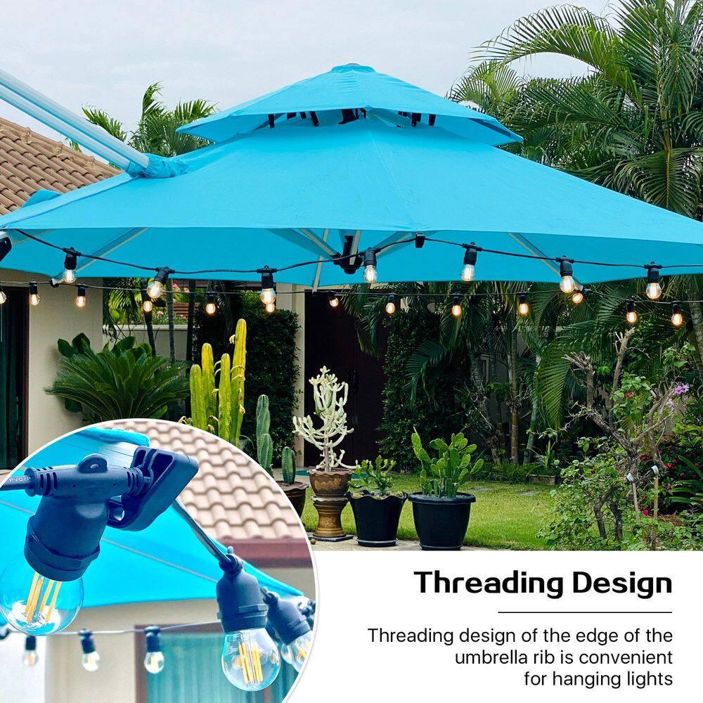 11' Blue Aluminum Patio Offset Cantilever Umbrella with 360° Rotation