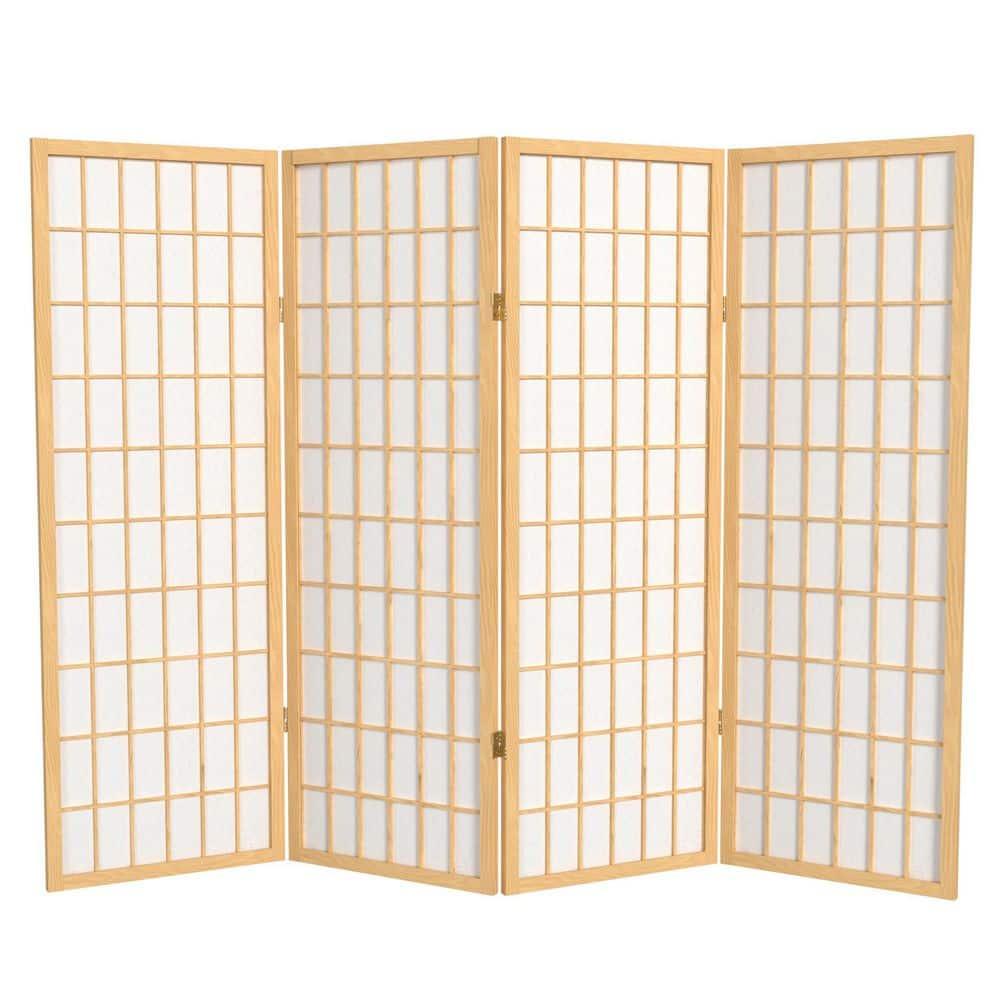 4 ft. Tall Window Pane Shoji Screen - Natural (4 Panels)