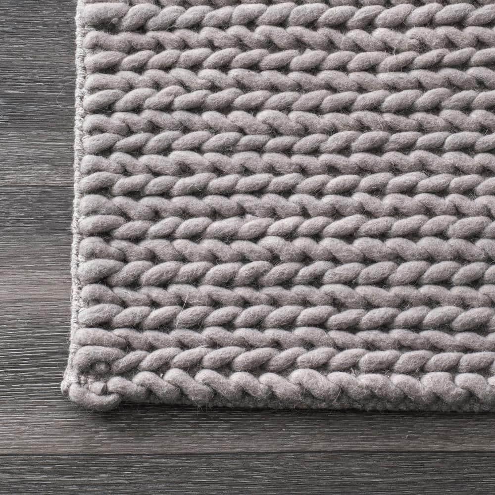 nuLOOM Penelope Braided Wool Light Gray 8' x 10' Farmhouse Area Rug