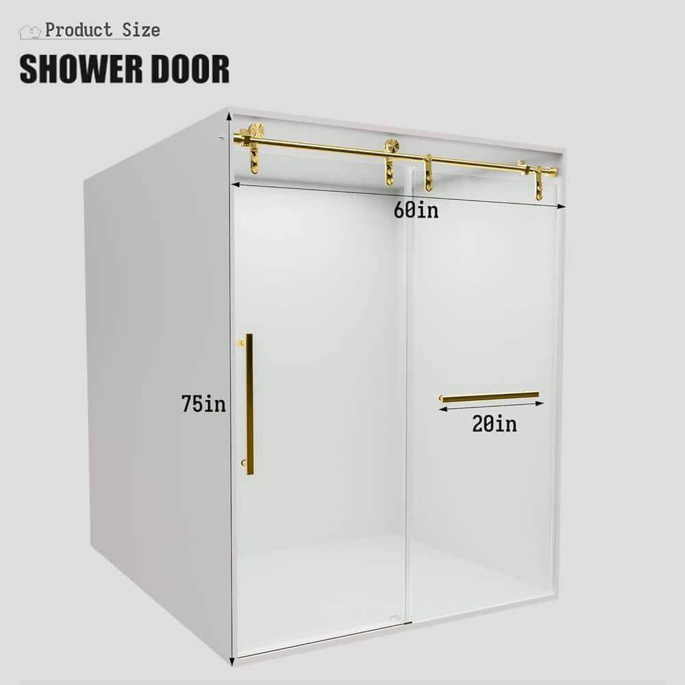 Gotland Frameless Shower Door 56-60" W × 76" H, Sliding Shower Doors with Stainless Steel Handle, Glass Shower Door with 5/16" Clear Tempered Glass