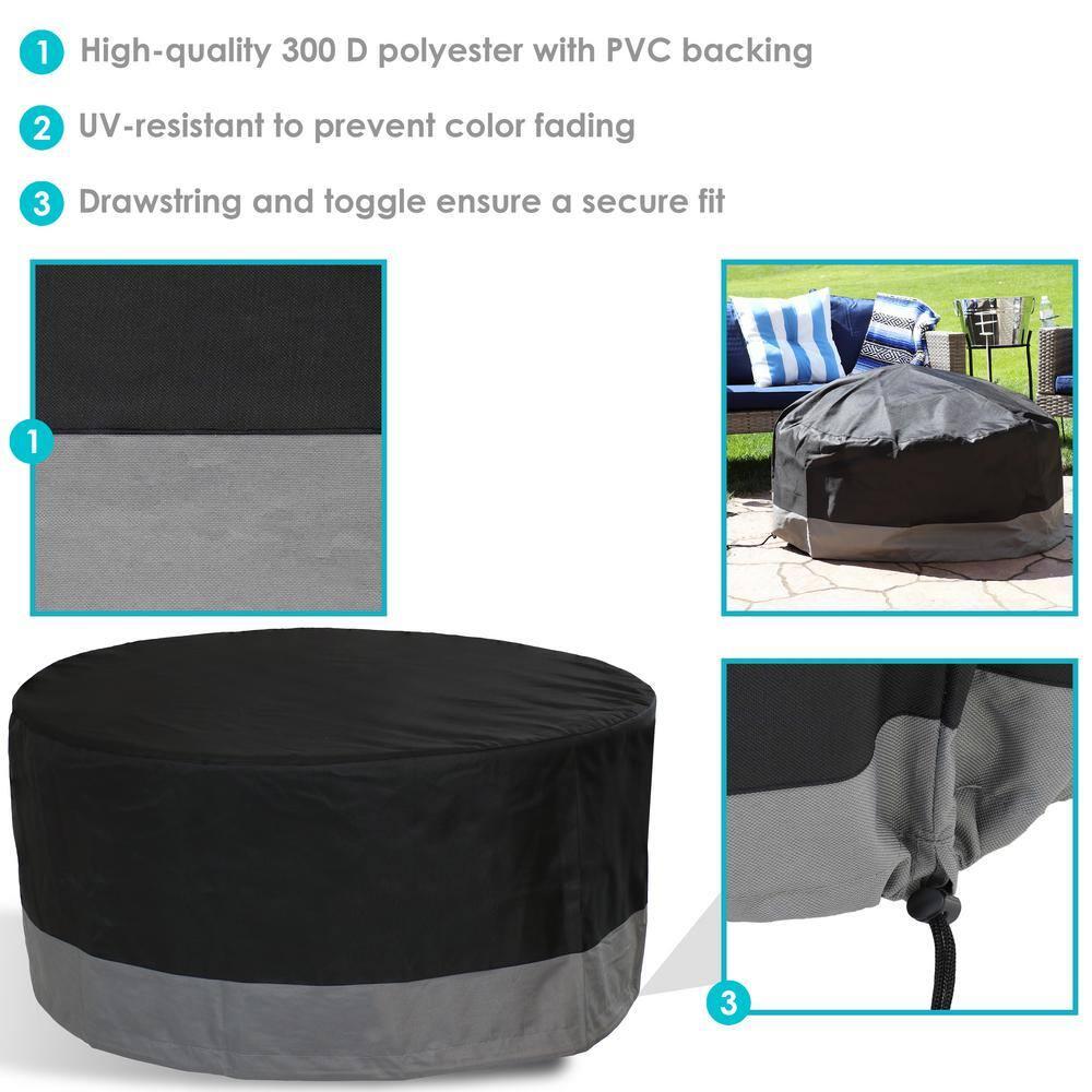 Sunnydaze Outdoor Heavy-Duty Weather-Resistant 300D Polyester Round Fire Pit Cover - 80" x 25" - Black and Gray