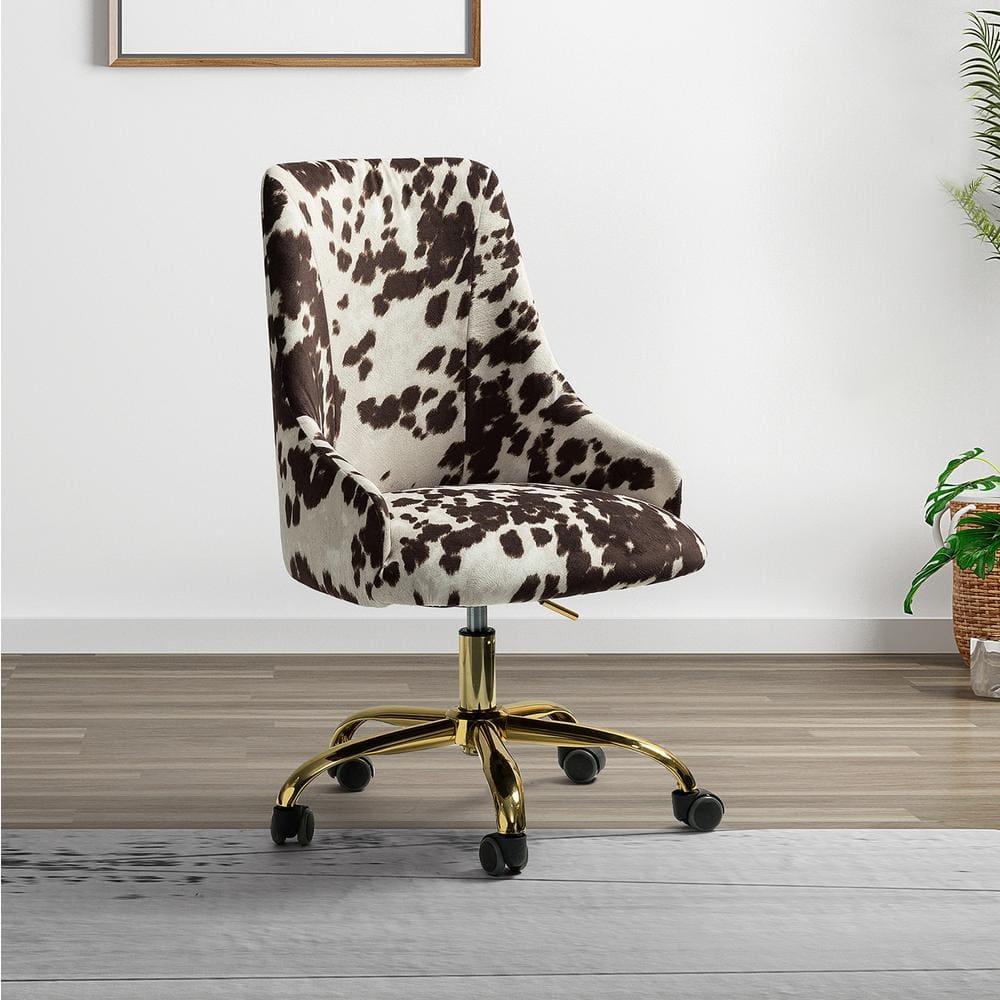 Ergonomic Swivel Task Chair in Cowhide Fabric with Metal Base