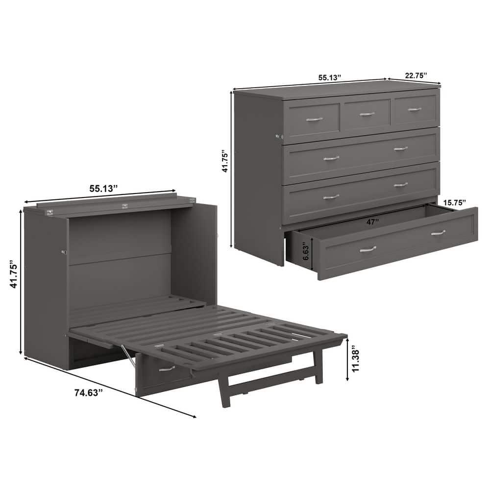 AFI Northfield Grey Full Solid Wood Murphy Bed Chest