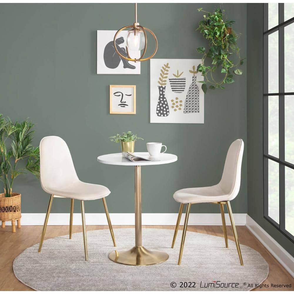 Pebble 24" Bar Height Table Gold/Whites - LumiSource: Modern Round Pedestal, MDF Top, Metal Frame, Seats 2
