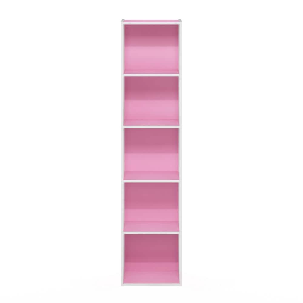 Furinno Pasir 5-Tier Open Shelf Bookcase, Pink/White