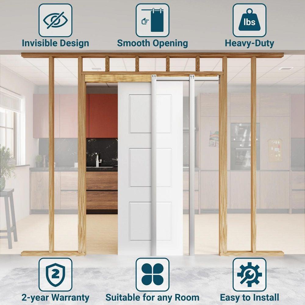 Villar Home Designs Heavy Duty Sliding Pocket Door Hardware Set for 24'' to 36'' doors with Soft Close and Frame