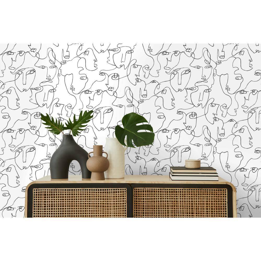 Holden Abstract Linear Faces Black and White Unpasted Wallpaper 396in x 20.8in