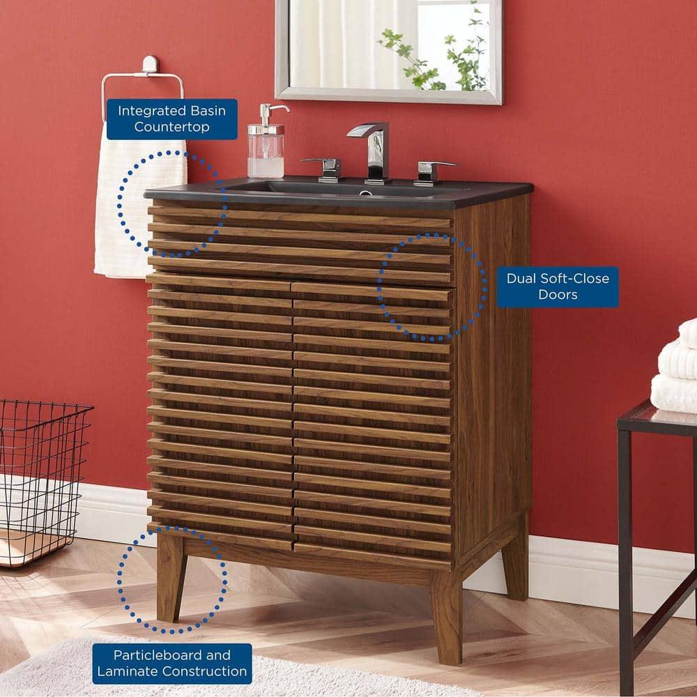 Modway Render 24" Modern Wood Bathroom Vanity in Walnut/Black