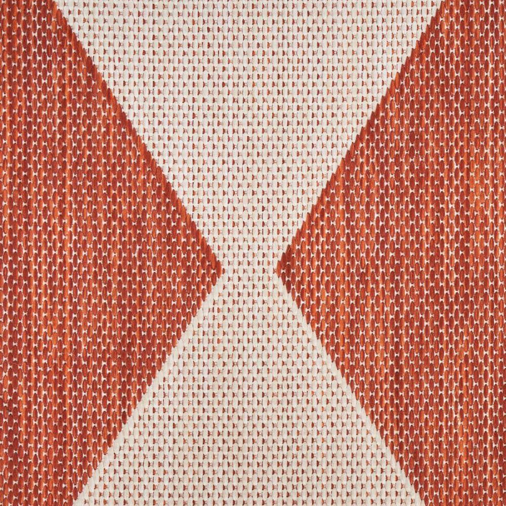 Nourison Positano Retro Diamond Flatweave Indoor Outdoor Low Pile Area Rug Terracotta 7' x 10'