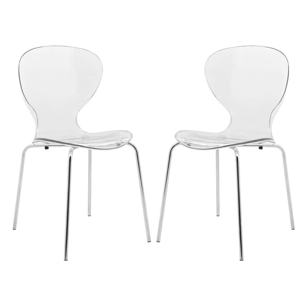 LeisureMod Oyster Modern Acrylic Dining Chair with Molded Seat and Chrome Legs, Stackable Design for Kitchen, Dining Room, Office, Lounge, or Cafe