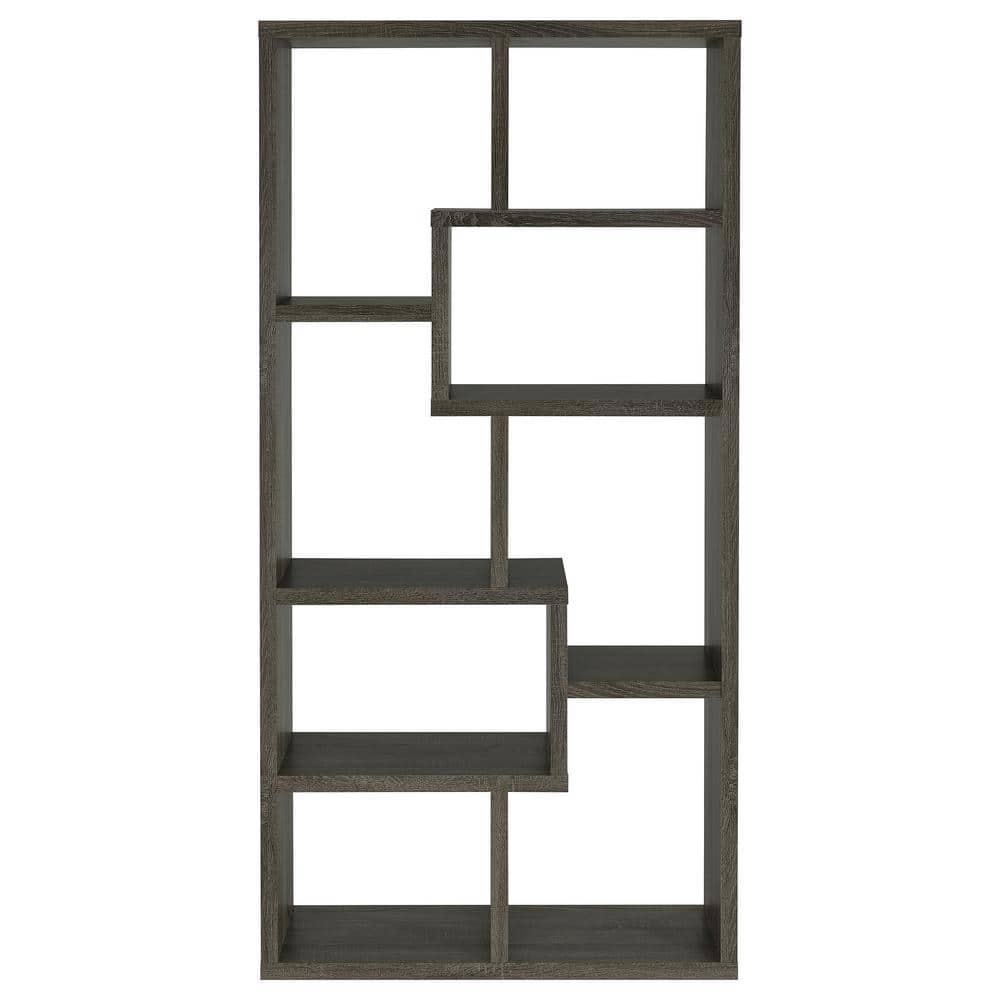Coaster 10-Shelf Transitional Wood Geometric Bookcase in Gray