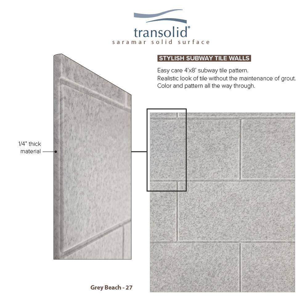 Transolid SaraMar 60'' W 36'' D 96'' H Glue Up Solid Surface Wall