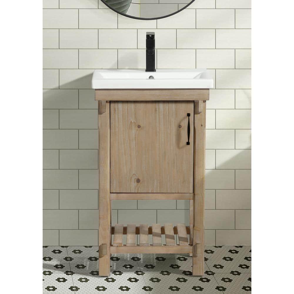 Marina 20 in. W x 15.5 in D Bath Vanity in Weathered Fir with Ceramic Vanity Top in White with White Basin