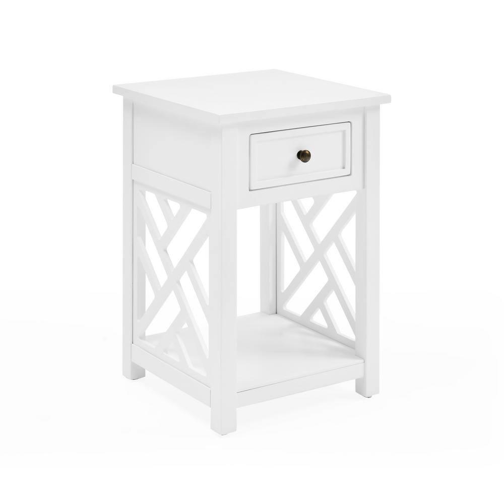 Alaterre Coventry Wood End Table with Drawer and Shelf, White