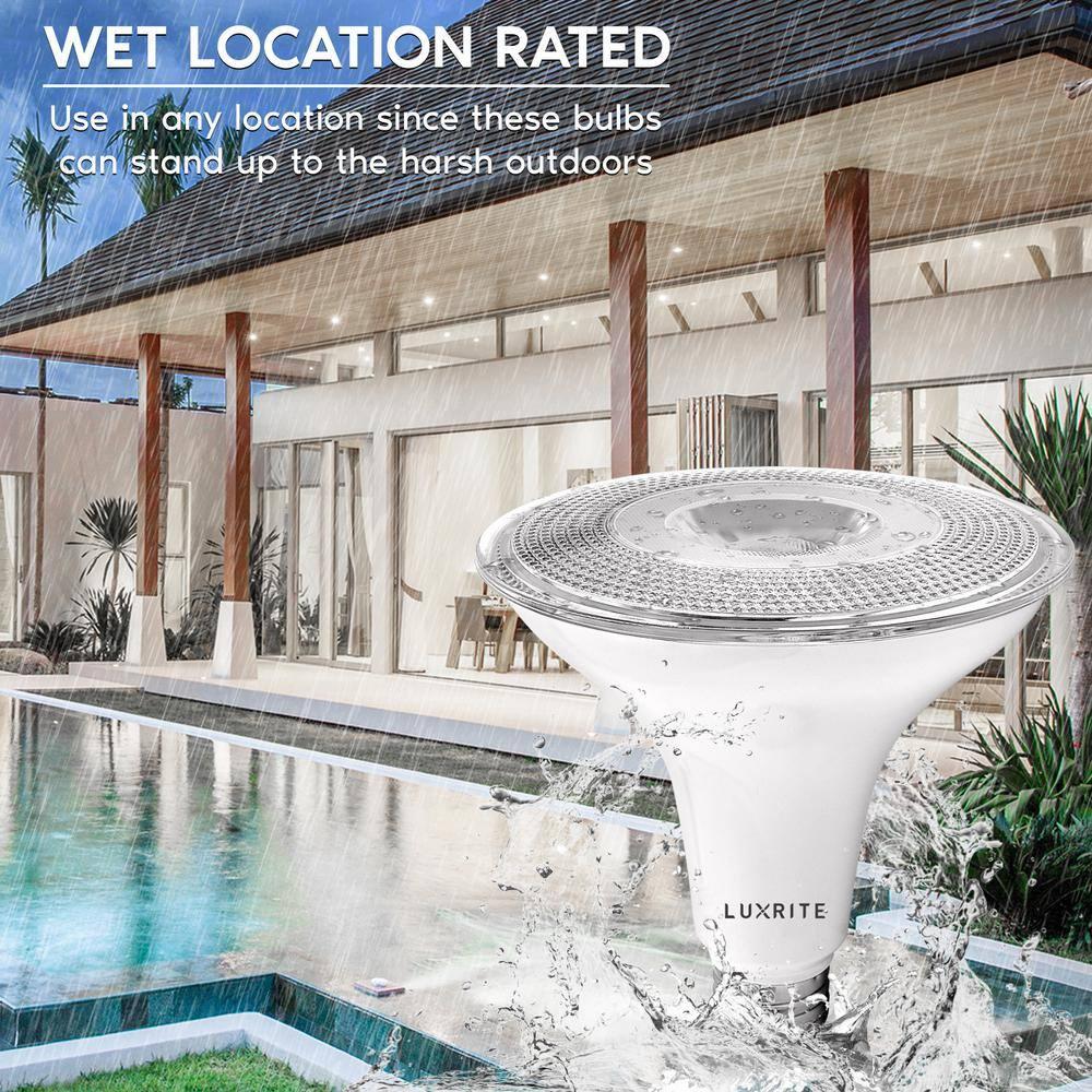 Luxrite 4 Pack PAR38 LED Outdoor Flood Light Bulbs, 120W Equivalent, 1250 Lumens, 4000K Cool White, 15W Dimmable, Wet Rated, E26 Base, UL Listed