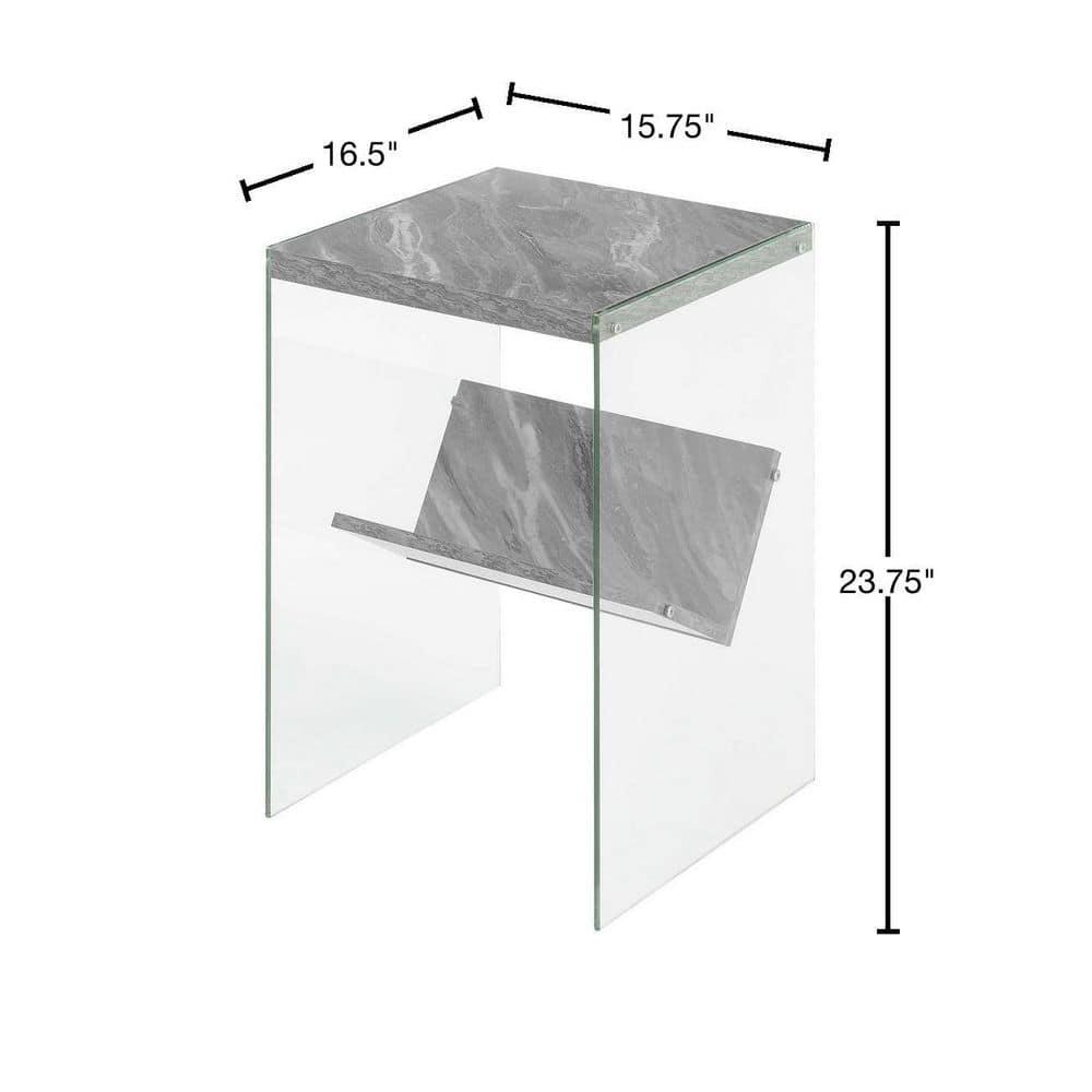 Convenience Concepts SoHo Glass End Table with Shelf, Gray Faux Marble/Glass