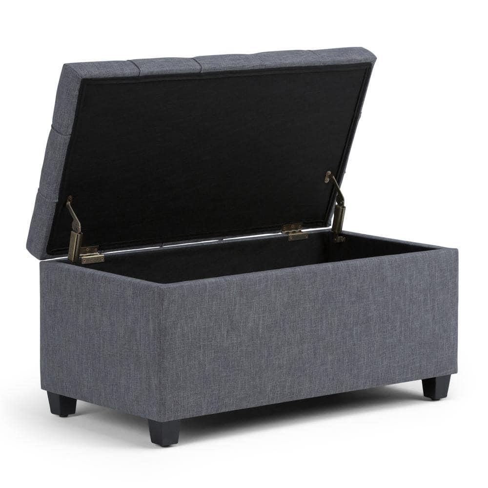 Simpli Home Sienna 33"W Upholstered Storage Ottoman Bench with Lift-Up Tufted Top