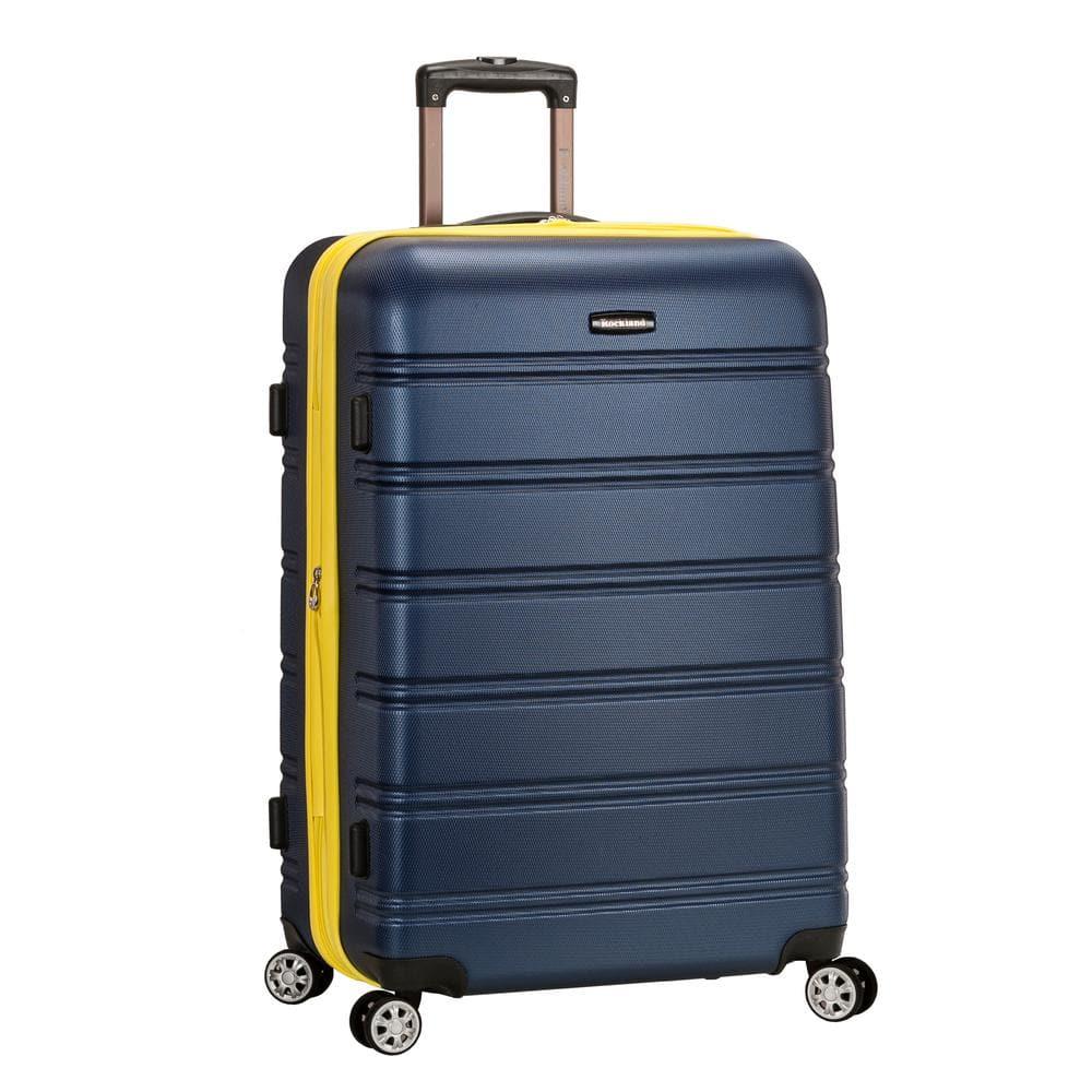 Rockland Melbourne Hardside Expandable Luggage with Spinner Wheels Navy Checked Large 28"