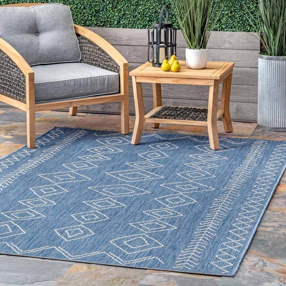 Nuloom Serna Diamond 6x9 Indoor/Outdoor Area Rug for Living Room Patio Deck Front Porch Kitchen, Blue/Ivory